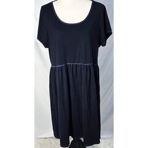 Peruvian Connection Soft Pima Cotton Dress Navy Blue A Line Short Sleeve